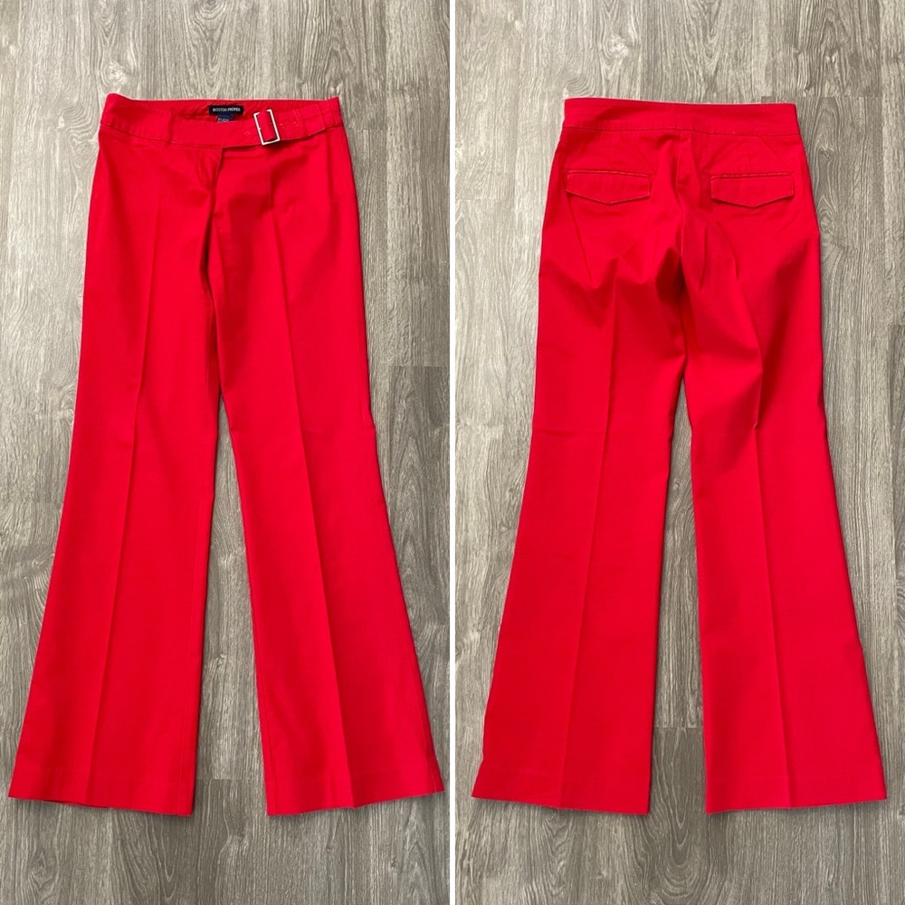 Boston Proper Tomato Red Cotton Belted Bootcut Pants Size 2 - Picture 2 of 8